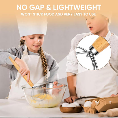 Danish Dough Whisk Stainless Steel Wood Handle for Sourdough Bread | 2-Eye No-Clump Dutch Whisk, Food-Safe Steel Head, Non-Slip Wood Grip, Hand Dough Mixer, Dishwasher Safe, for Sourdough Baking