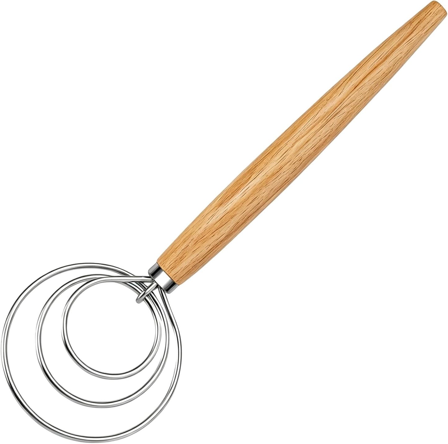 Danish Dough Whisk Stainless Steel Wood Handle for Sourdough Bread | 2-Eye No-Clump Dutch Whisk, Food-Safe Steel Head, Non-Slip Wood Grip, Hand Dough Mixer, Dishwasher Safe, for Sourdough Baking
