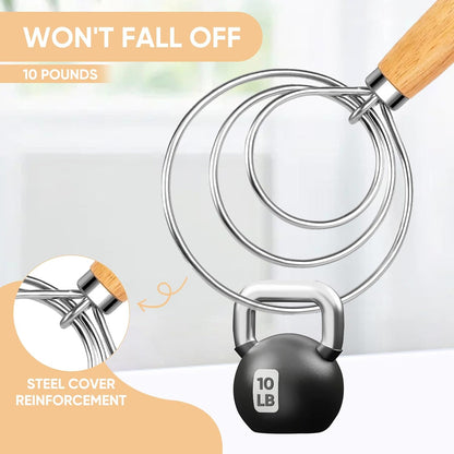 Danish Dough Whisk Stainless Steel Wood Handle for Sourdough Bread | 2-Eye No-Clump Dutch Whisk, Food-Safe Steel Head, Non-Slip Wood Grip, Hand Dough Mixer, Dishwasher Safe, for Sourdough Baking