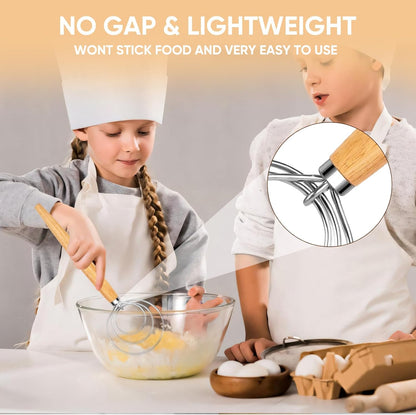 Danish Dough Whisk Stainless Steel Wood Handle for Sourdough Bread | 2-Eye No-Clump Dutch Whisk, Food-Safe Steel Head, Non-Slip Wood Grip, Hand Dough Mixer, Dishwasher Safe, for Sourdough Baking