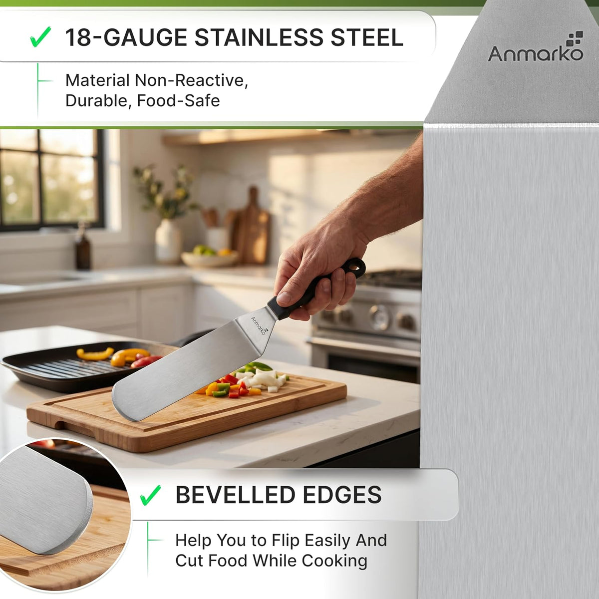 Metal Spatula Stainless Steel and Scraper - Professional Chef Griddle Spatulas Set of 3 - Heavy Duty Accessories Great for Cast Iron BBQ Flat Top Grill Skillet Pan - Commercial Grade