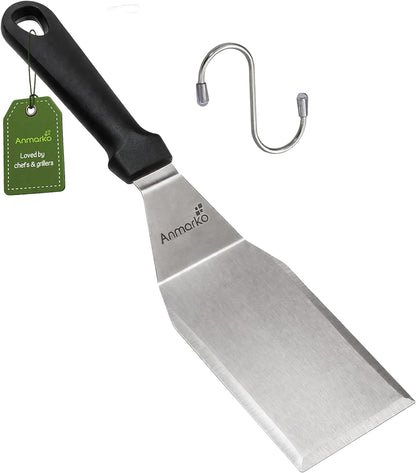 Metal Spatula Stainless Steel and Scraper - Professional Chef Griddle Spatulas Set of 3 - Heavy Duty Accessories Great for Cast Iron BBQ Flat Top Grill Skillet Pan - Commercial Grade