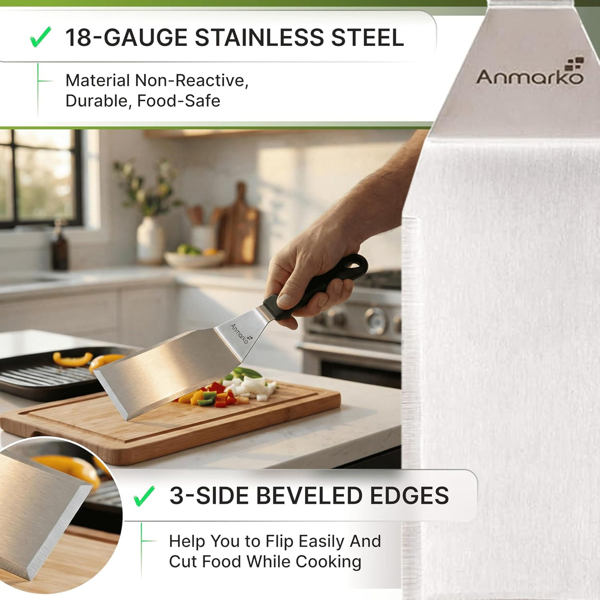 Metal Spatula Stainless Steel and Scraper - Professional Chef Griddle Spatulas Set of 3 - Heavy Duty Accessories Great for Cast Iron BBQ Flat Top Grill Skillet Pan - Commercial Grade