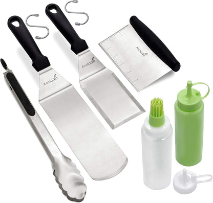 Metal Spatula Stainless Steel and Scraper - Professional Chef Griddle Spatulas Set of 3 - Heavy Duty Accessories Great for Cast Iron BBQ Flat Top Grill Skillet Pan - Commercial Grade