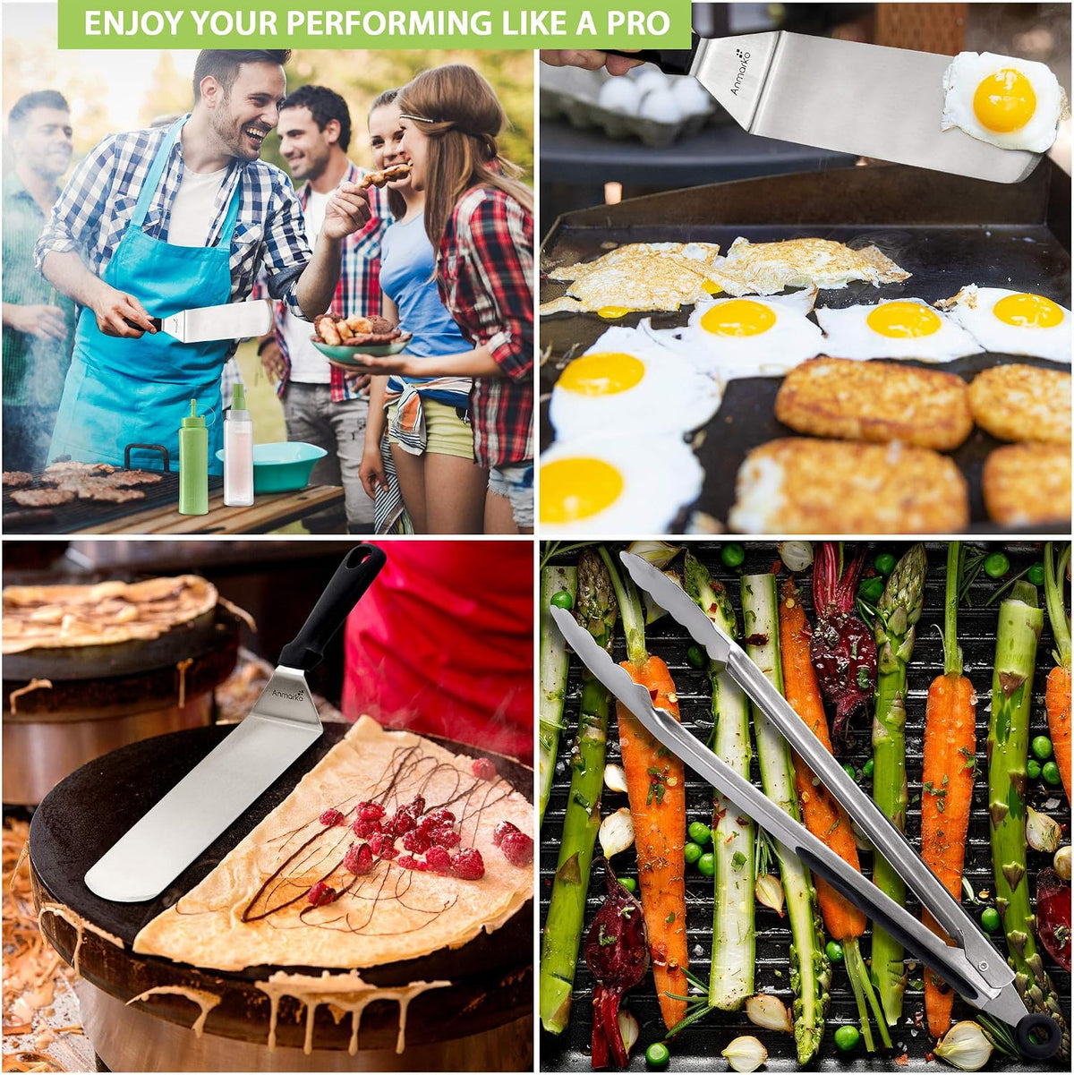 Metal Spatula Stainless Steel and Scraper - Professional Chef Griddle Spatulas Set of 3 - Heavy Duty Accessories Great for Cast Iron BBQ Flat Top Grill Skillet Pan - Commercial Grade
