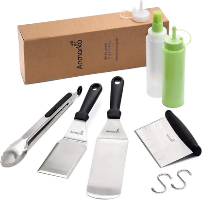 Metal Spatula Stainless Steel and Scraper - Professional Chef Griddle Spatulas Set of 3 - Heavy Duty Accessories Great for Cast Iron BBQ Flat Top Grill Skillet Pan - Commercial Grade
