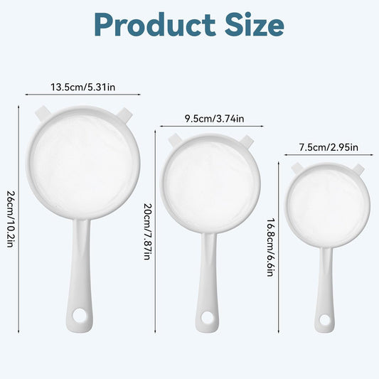 3 PCS Plastic Strainer with Handle Fine Mesh Strainer with Handle Nylon Mesh Strainers Colander Double Ear Fine Food Flour Sifter Food Yogurt Meshes Sieve for Baking Kitchen Colander Sifter Tea Juice