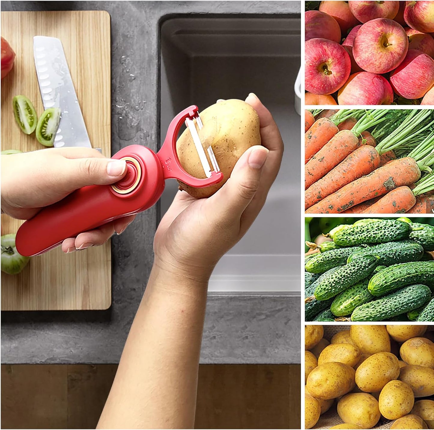 3-in-1 Electric Peeler | Auto Blade for Fruits/Vegetables | 3 Interchangeable Blades | Type-C Charging,Battery Capacity 1500 mAh | Kitchen, Travel, Camping