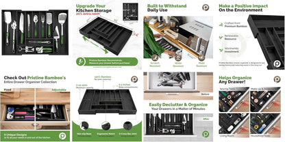 Silverware Organizer - Small Extra-Deep Wooden Kitchen Drawer Organizer Divider for Spoons, Forks, Knives & Cutleries - 5 Slots