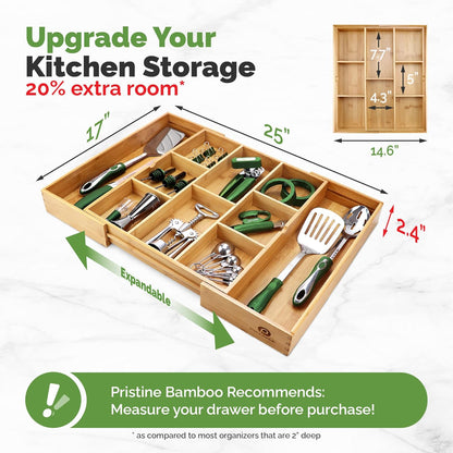 Silverware Organizer - Small Extra-Deep Wooden Kitchen Drawer Organizer Divider for Spoons, Forks, Knives & Cutleries - 5 Slots