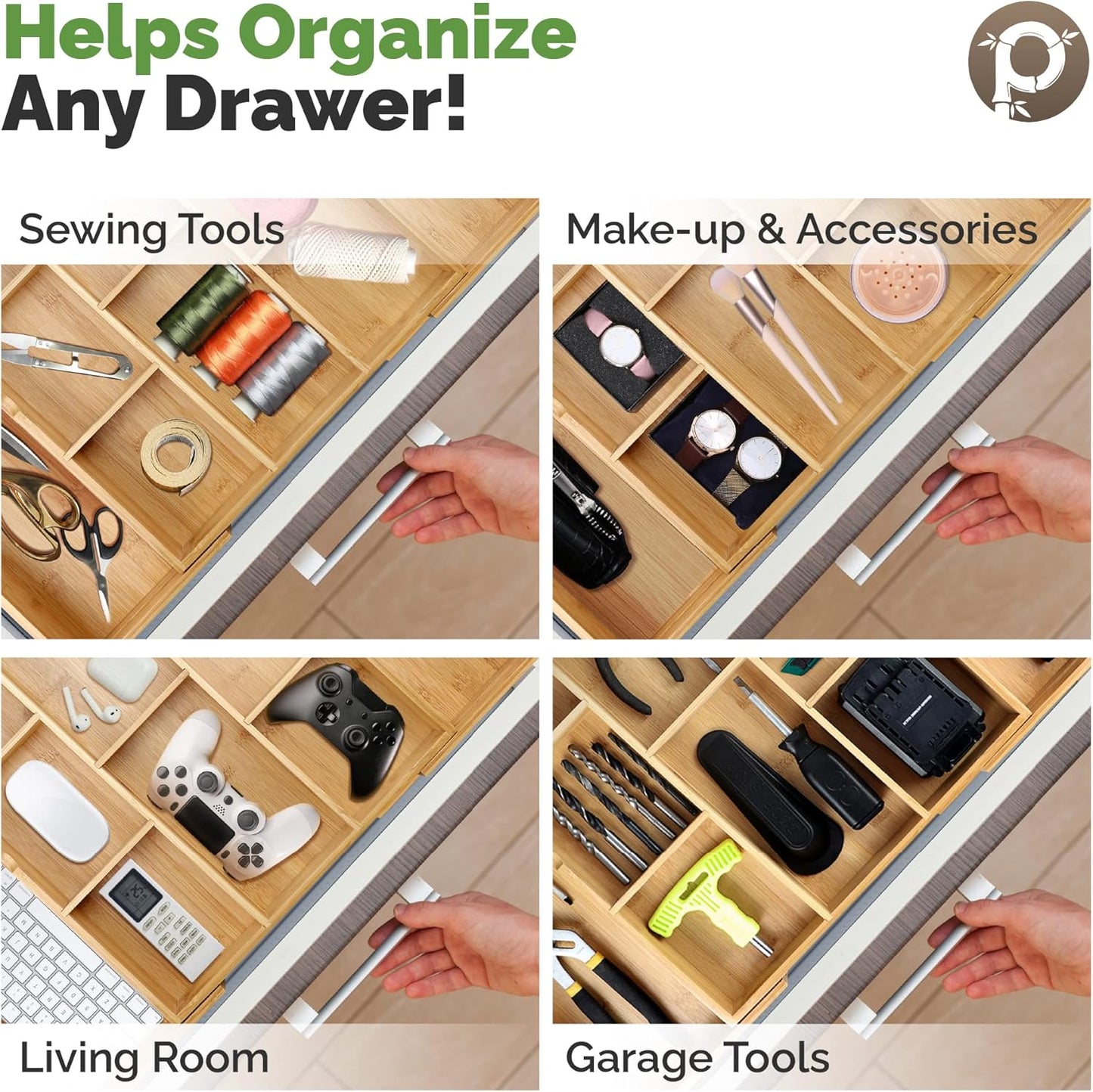 Silverware Organizer - Small Extra-Deep Wooden Kitchen Drawer Organizer Divider for Spoons, Forks, Knives & Cutleries - 5 Slots