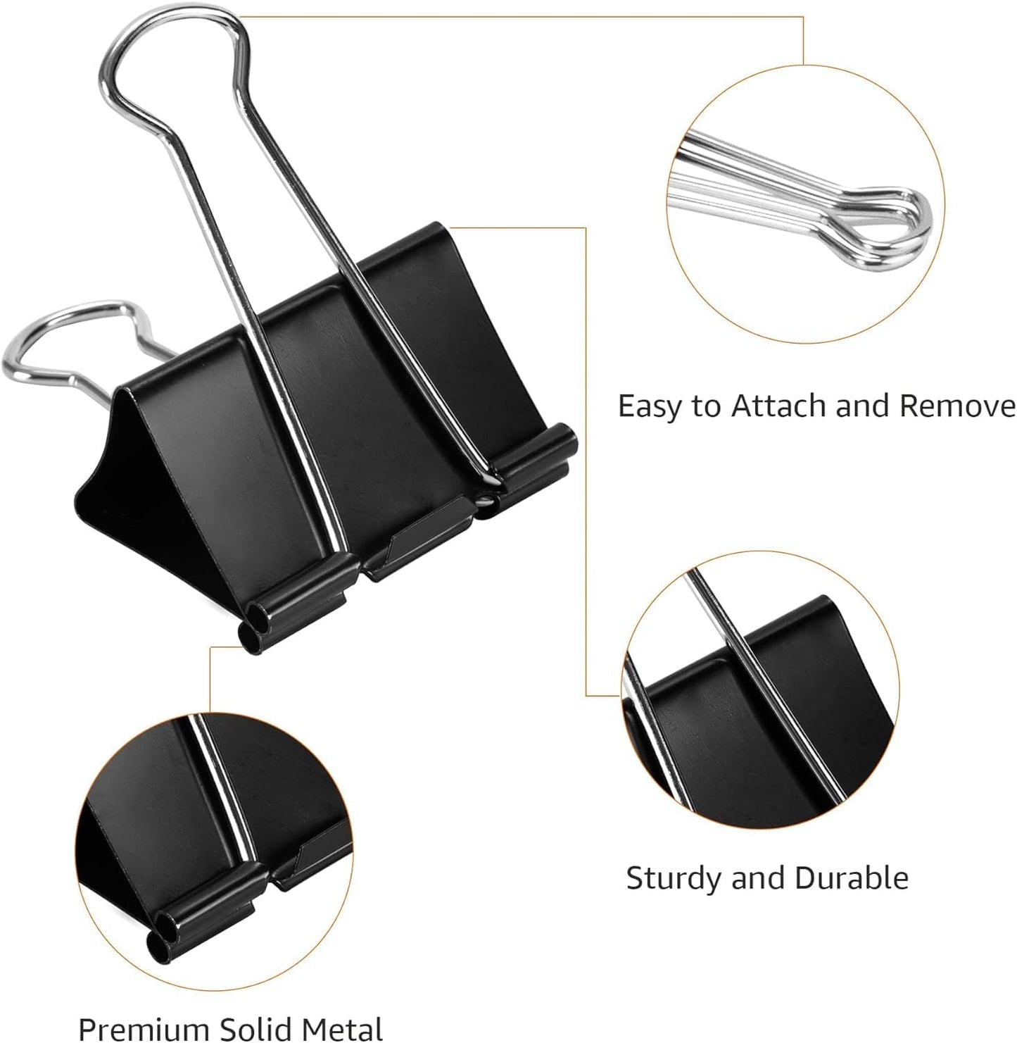Sturdy Binder Clips, Office Supplies, Small 0.75 in, Document Organizing, School Supplies, Black, 144 Count