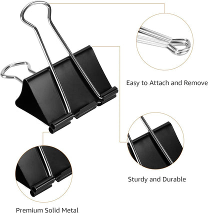 Sturdy Binder Clips, Office Supplies, Small 0.75 in, Document Organizing, School Supplies, Black, 144 Count