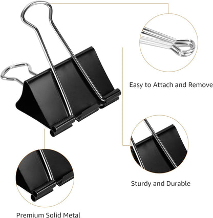 Sturdy Binder Clips, Office Supplies, Small 0.75 in, Document Organizing, School Supplies, Black, 144 Count