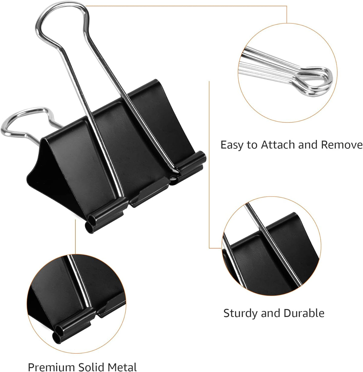 Sturdy Binder Clips, Office Supplies, Small 0.75 in, Document Organizing, School Supplies, Black, 144 Count
