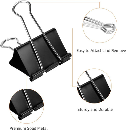 Sturdy Binder Clips, Office Supplies, Small 0.75 in, Document Organizing, School Supplies, Black, 144 Count