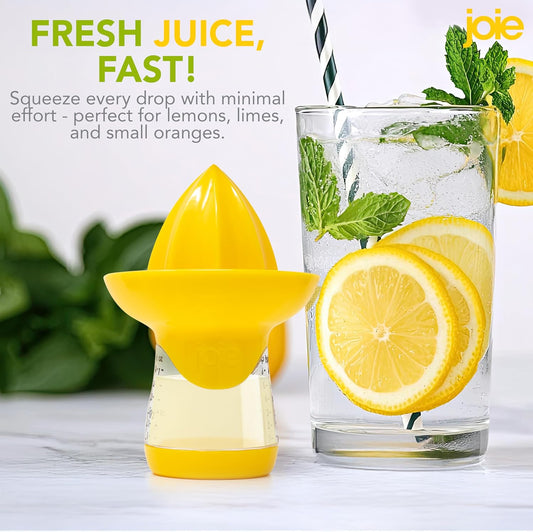 Joie Lemon and Lime Small Hand Juicer and Reamer, Built-In Measuring Cup | Easy Straining, Stores Leftover Juice Up To 1 Ounce, BPA-Free and Dishwasher Safe