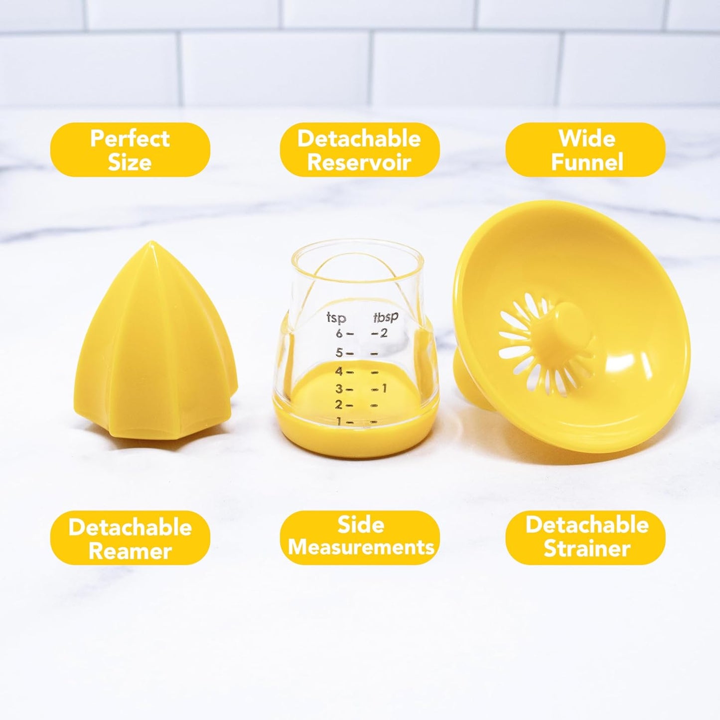 Joie Lemon and Lime Small Hand Juicer and Reamer, Built-In Measuring Cup | Easy Straining, Stores Leftover Juice Up To 1 Ounce, BPA-Free and Dishwasher Safe