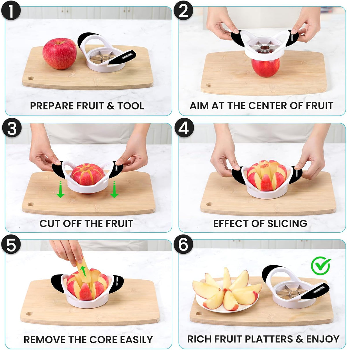 3.5 Inch Apple Slicer - Professional Apple Cutter - Stainless Steel Apple Corer - Super Sharp Apple Slicer and Corer - Apple Tool with 8 Sharp Blades(Black)