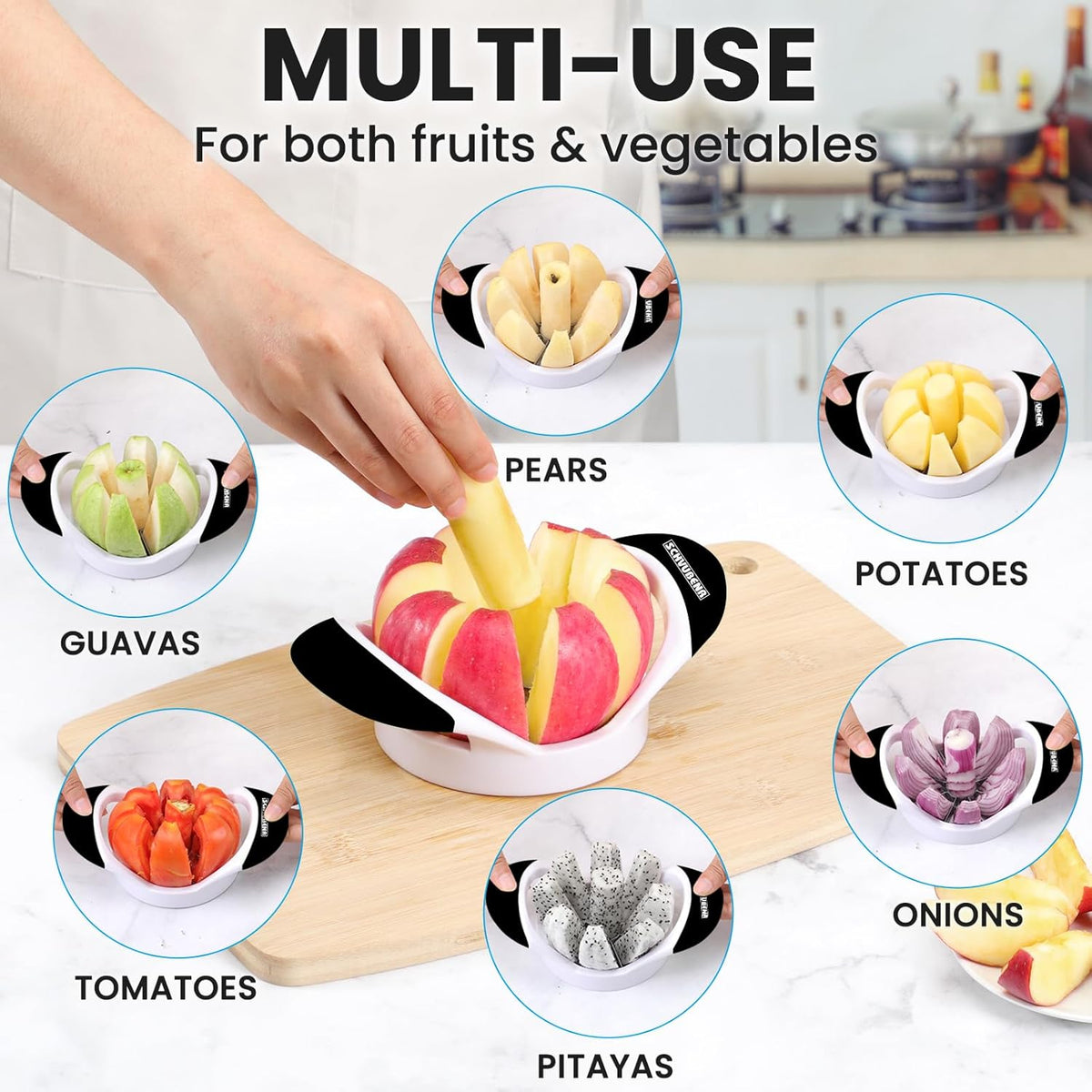 3.5 Inch Apple Slicer - Professional Apple Cutter - Stainless Steel Apple Corer - Super Sharp Apple Slicer and Corer - Apple Tool with 8 Sharp Blades(Black)