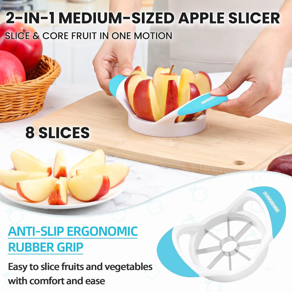 3.5 Inch Apple Slicer - Professional Apple Cutter - Stainless Steel Apple Corer - Super Sharp Apple Slicer and Corer - Apple Tool with 8 Sharp Blades(Black)