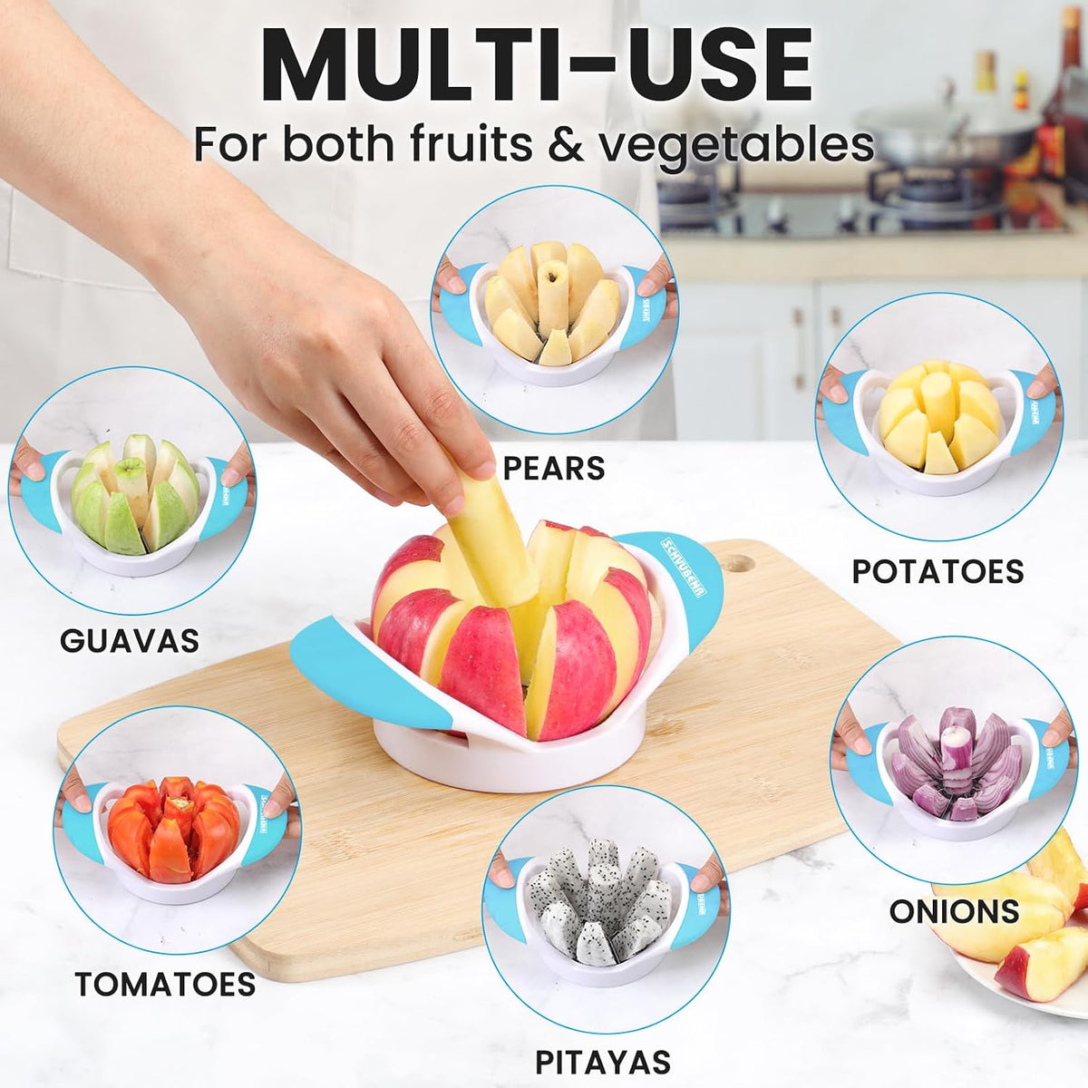 3.5 Inch Apple Slicer - Professional Apple Cutter - Stainless Steel Apple Corer - Super Sharp Apple Slicer and Corer - Apple Tool with 8 Sharp Blades(Black)