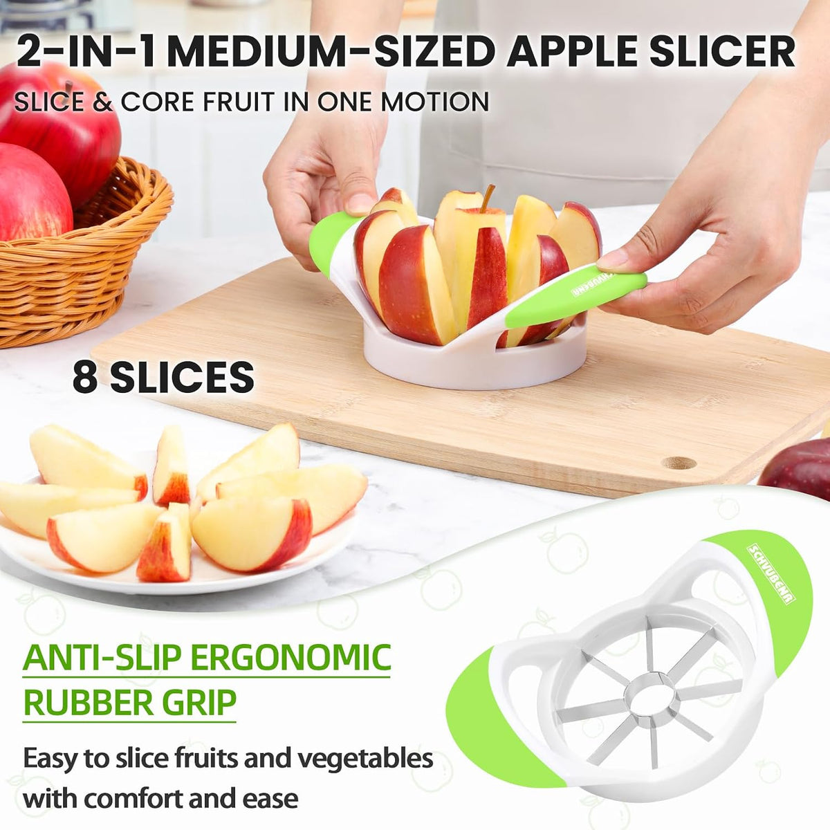 3.5 Inch Apple Slicer - Professional Apple Cutter - Stainless Steel Apple Corer - Super Sharp Apple Slicer and Corer - Apple Tool with 8 Sharp Blades(Black)