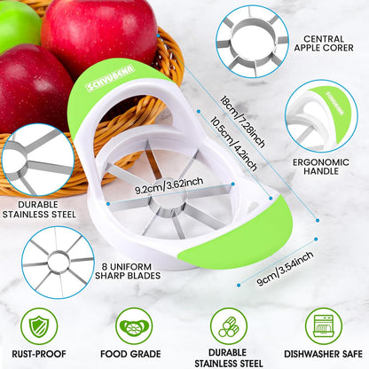 3.5 Inch Apple Slicer - Professional Apple Cutter - Stainless Steel Apple Corer - Super Sharp Apple Slicer and Corer - Apple Tool with 8 Sharp Blades(Black)