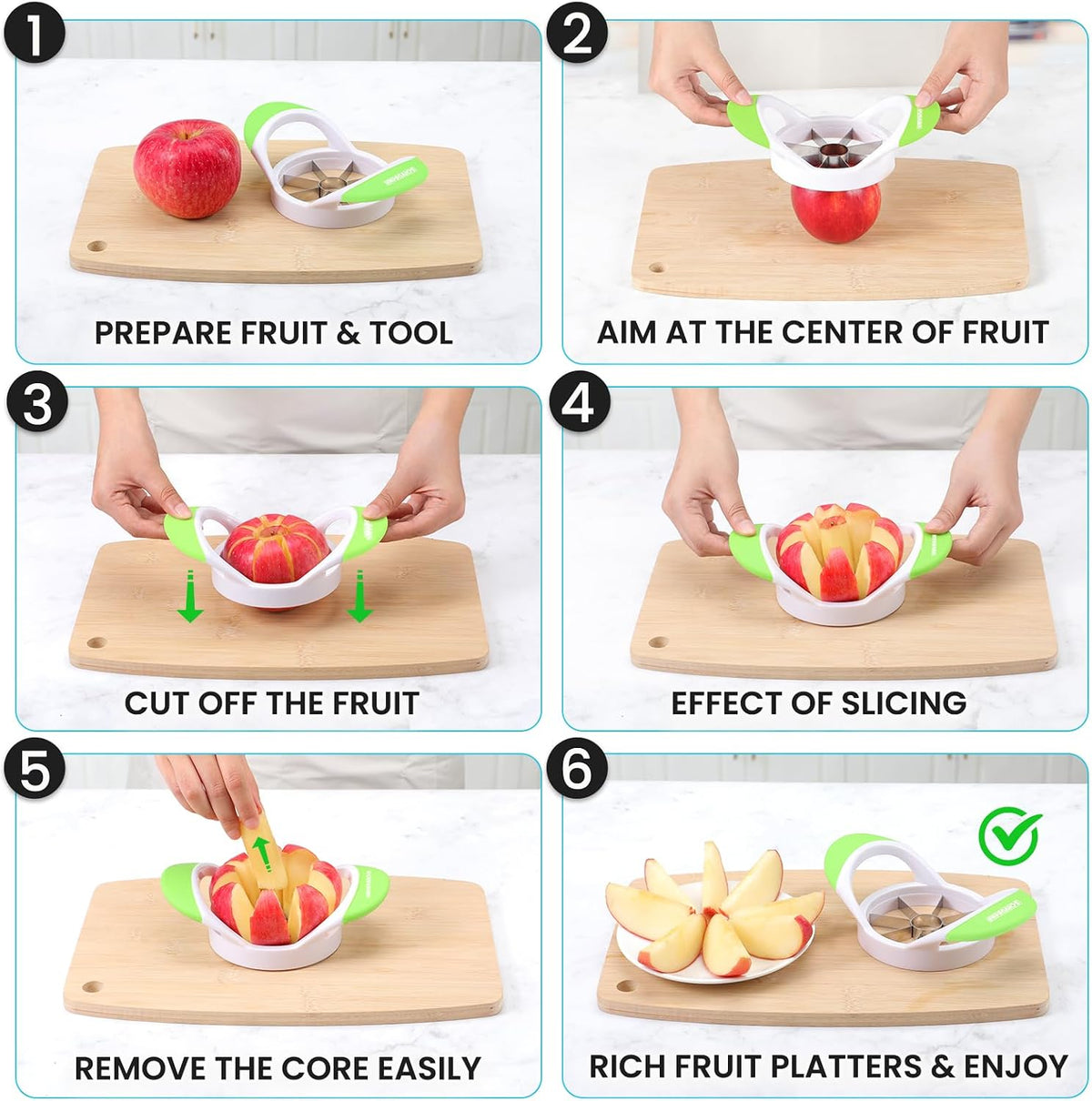 3.5 Inch Apple Slicer - Professional Apple Cutter - Stainless Steel Apple Corer - Super Sharp Apple Slicer and Corer - Apple Tool with 8 Sharp Blades(Black)
