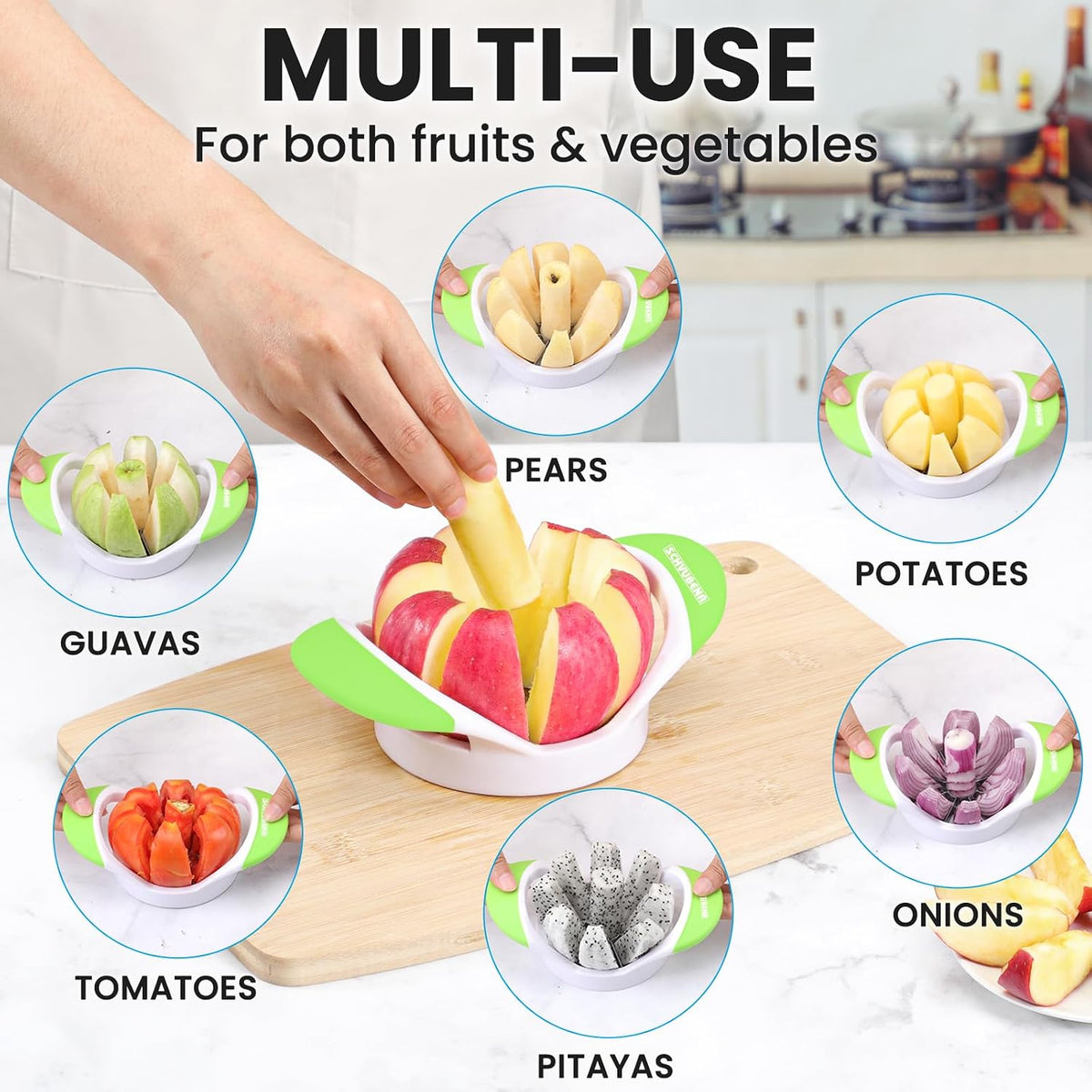 3.5 Inch Apple Slicer - Professional Apple Cutter - Stainless Steel Apple Corer - Super Sharp Apple Slicer and Corer - Apple Tool with 8 Sharp Blades(Black)