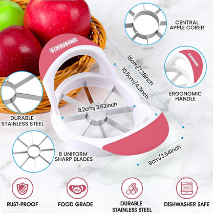 3.5 Inch Apple Slicer - Professional Apple Cutter - Stainless Steel Apple Corer - Super Sharp Apple Slicer and Corer - Apple Tool with 8 Sharp Blades(Black)
