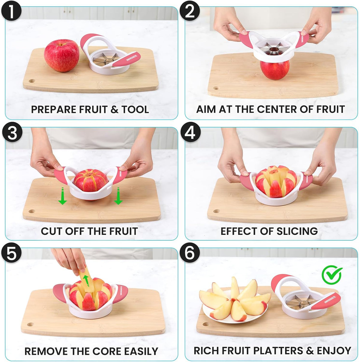 3.5 Inch Apple Slicer - Professional Apple Cutter - Stainless Steel Apple Corer - Super Sharp Apple Slicer and Corer - Apple Tool with 8 Sharp Blades(Black)