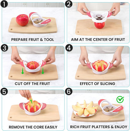 3.5 Inch Apple Slicer - Professional Apple Cutter - Stainless Steel Apple Corer - Super Sharp Apple Slicer and Corer - Apple Tool with 8 Sharp Blades(Black)