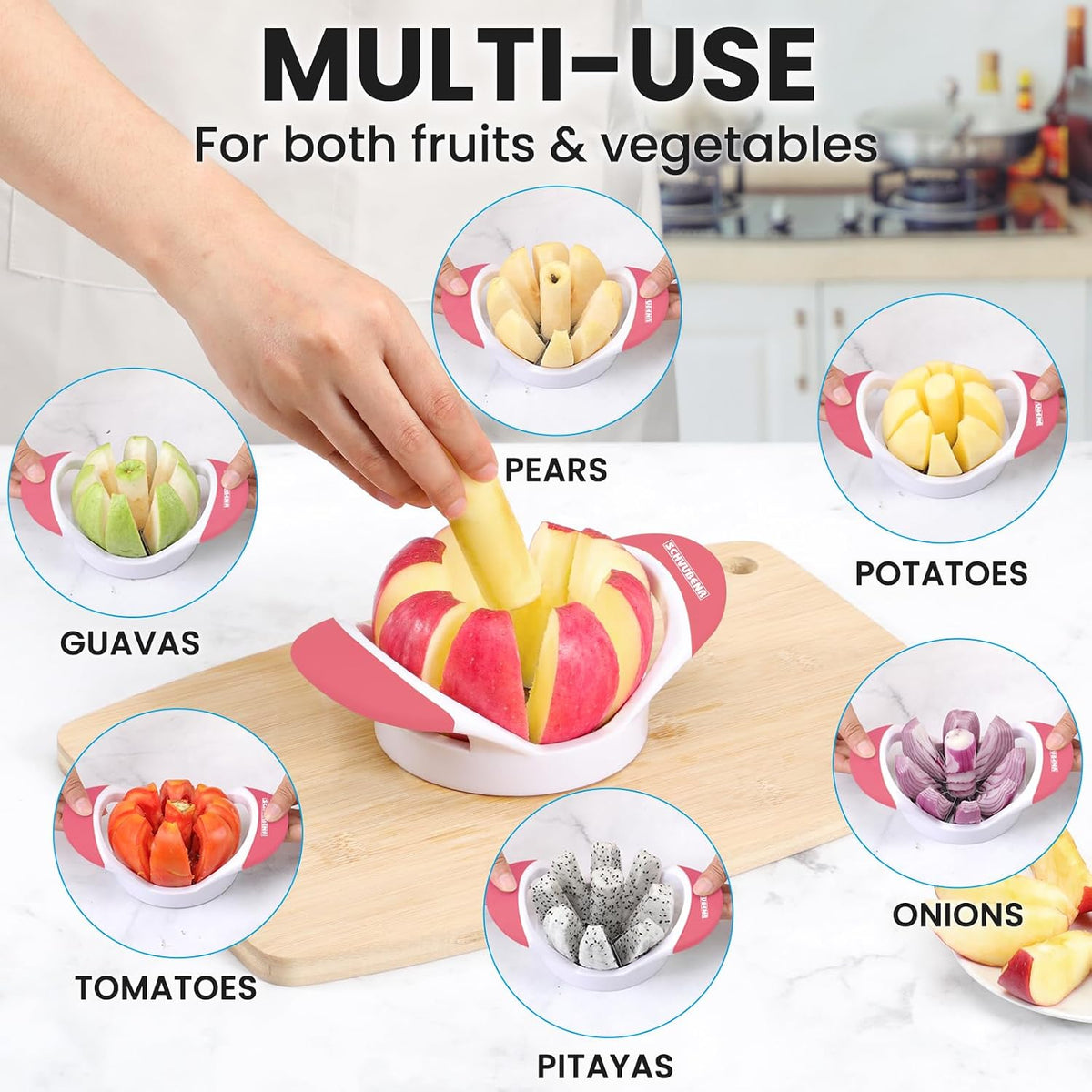 3.5 Inch Apple Slicer - Professional Apple Cutter - Stainless Steel Apple Corer - Super Sharp Apple Slicer and Corer - Apple Tool with 8 Sharp Blades(Black)