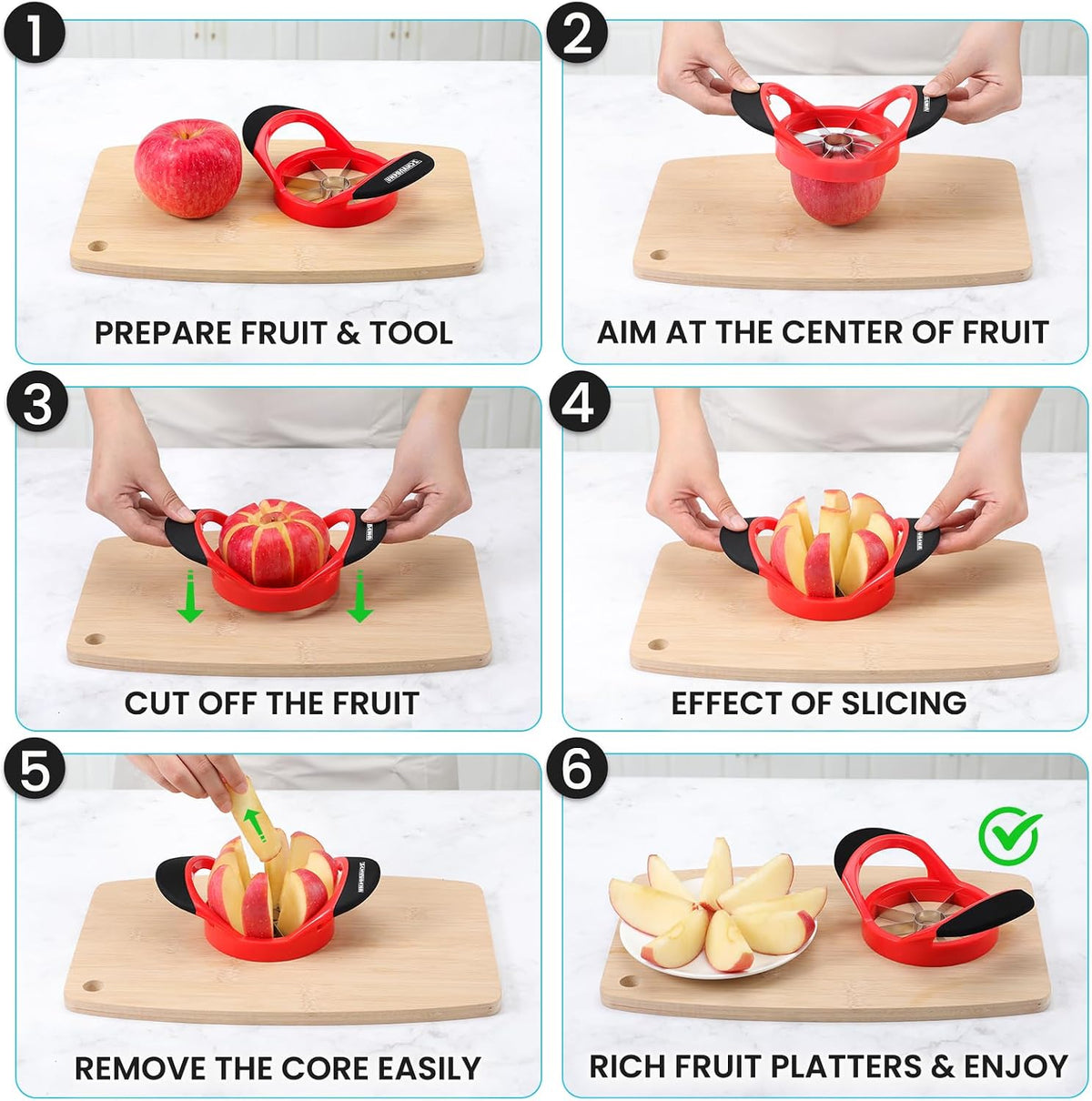3.5 Inch Apple Slicer - Professional Apple Cutter - Stainless Steel Apple Corer - Super Sharp Apple Slicer and Corer - Apple Tool with 8 Sharp Blades(Black)