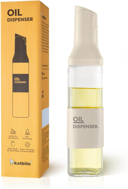 16oz Glass Olive Oil Dispenser Bottle for Kitchen Cooking - Leakproof Kitchen Essential with Precise Pouring Spout for Salad, Air Fryer, BBQ, Non-Stick Pans, Easy Refill and Use, Light Grey