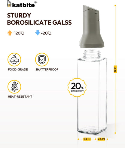 16oz Glass Olive Oil Dispenser Bottle for Kitchen Cooking - Leakproof Kitchen Essential with Precise Pouring Spout for Salad, Air Fryer, BBQ, Non-Stick Pans, Easy Refill and Use, Light Grey