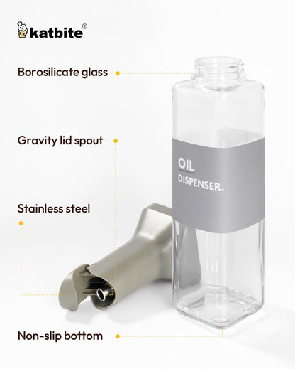 16oz Glass Olive Oil Dispenser Bottle for Kitchen Cooking - Leakproof Kitchen Essential with Precise Pouring Spout for Salad, Air Fryer, BBQ, Non-Stick Pans, Easy Refill and Use, Light Grey
