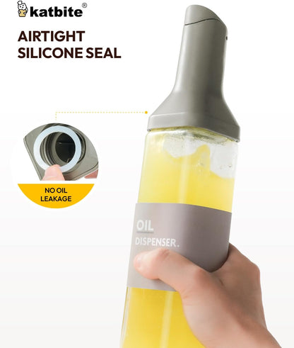 16oz Glass Olive Oil Dispenser Bottle for Kitchen Cooking - Leakproof Kitchen Essential with Precise Pouring Spout for Salad, Air Fryer, BBQ, Non-Stick Pans, Easy Refill and Use, Light Grey