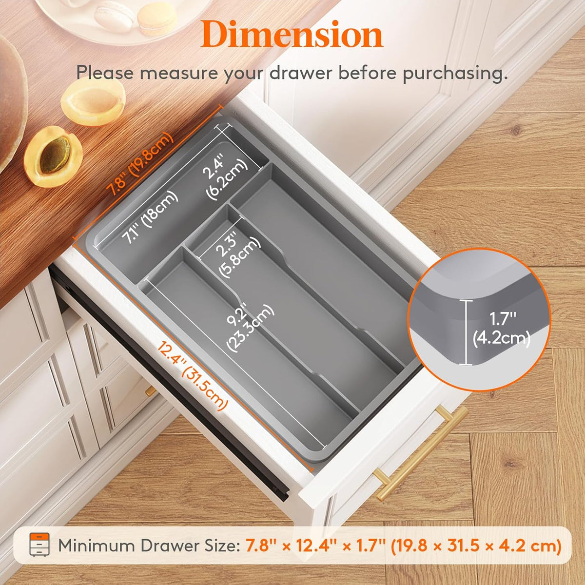 Silverware Drawer Organizer Tray, Plastic Cutlery Storage for Kitchen, Flatware and Utensil Holder Divider for Spoons Forks Knives Tableware, 9.1 x 12.6", 5 Slots, Black