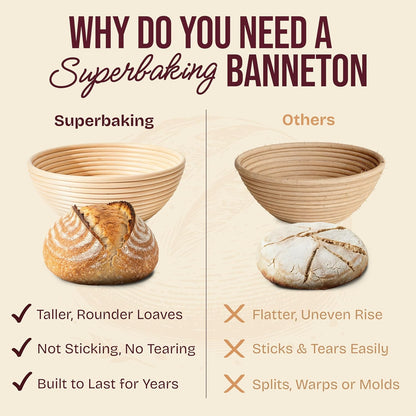 Round 9 Inch Banneton Bread Proofing Basket | Sourdough Baking Supplies, Sourdough Starter Kit, Bread Making Tools, Gift Set