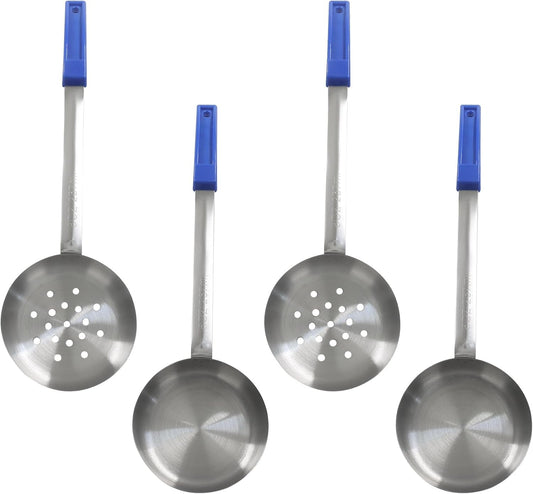 4 Pcs Portion Control Serving Spoons Ladle Scoops (Blue, 8oz) | Food Measuring Ladle Utensils, Proportion Manage Slotted and Unslotted Scoops for Weight Loss