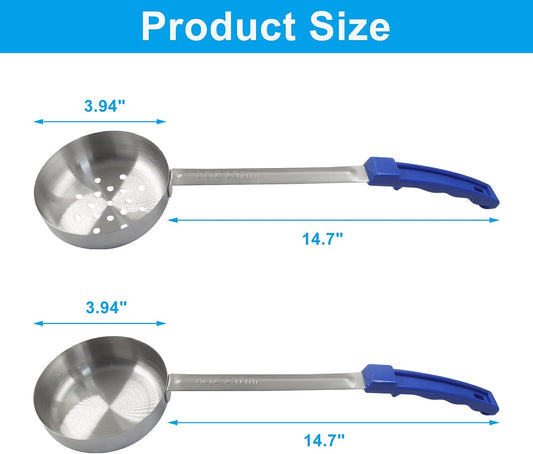 4 Pcs Portion Control Serving Spoons Ladle Scoops (Blue, 8oz) | Food Measuring Ladle Utensils, Proportion Manage Slotted and Unslotted Scoops for Weight Loss