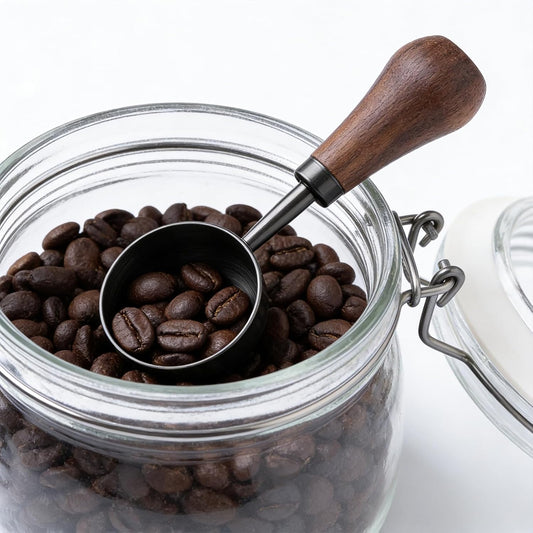 Retro Vintage Stainless Steel Coffee Scoop with Walnut Wood Handle, 10g Espresso Measure, 30ml Water Capacity (1, Gunmetal)