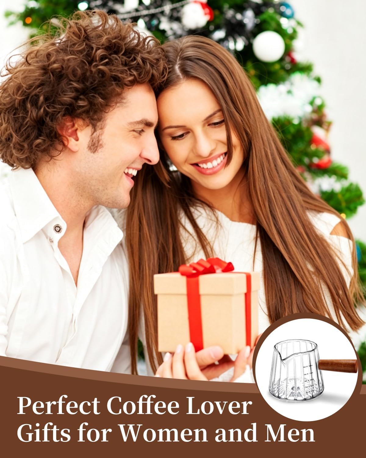 2 PCS Espresso Measuring Cup 6 Oz, Espresso Glass Cups with Wood Handle, Milk Frothing Cup, Espresso Cup for Coffee, Milk, Tea or Maple Syrup Serving
