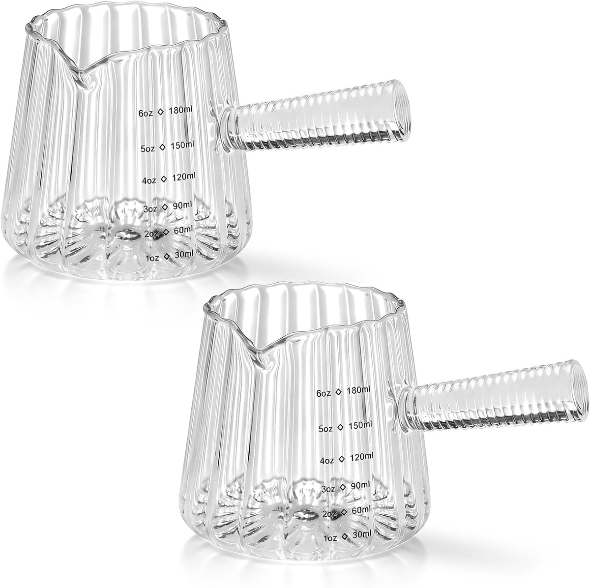 2 PCS Espresso Measuring Cup 6 Oz, Espresso Glass Cups with Wood Handle, Milk Frothing Cup, Espresso Cup for Coffee, Milk, Tea or Maple Syrup Serving
