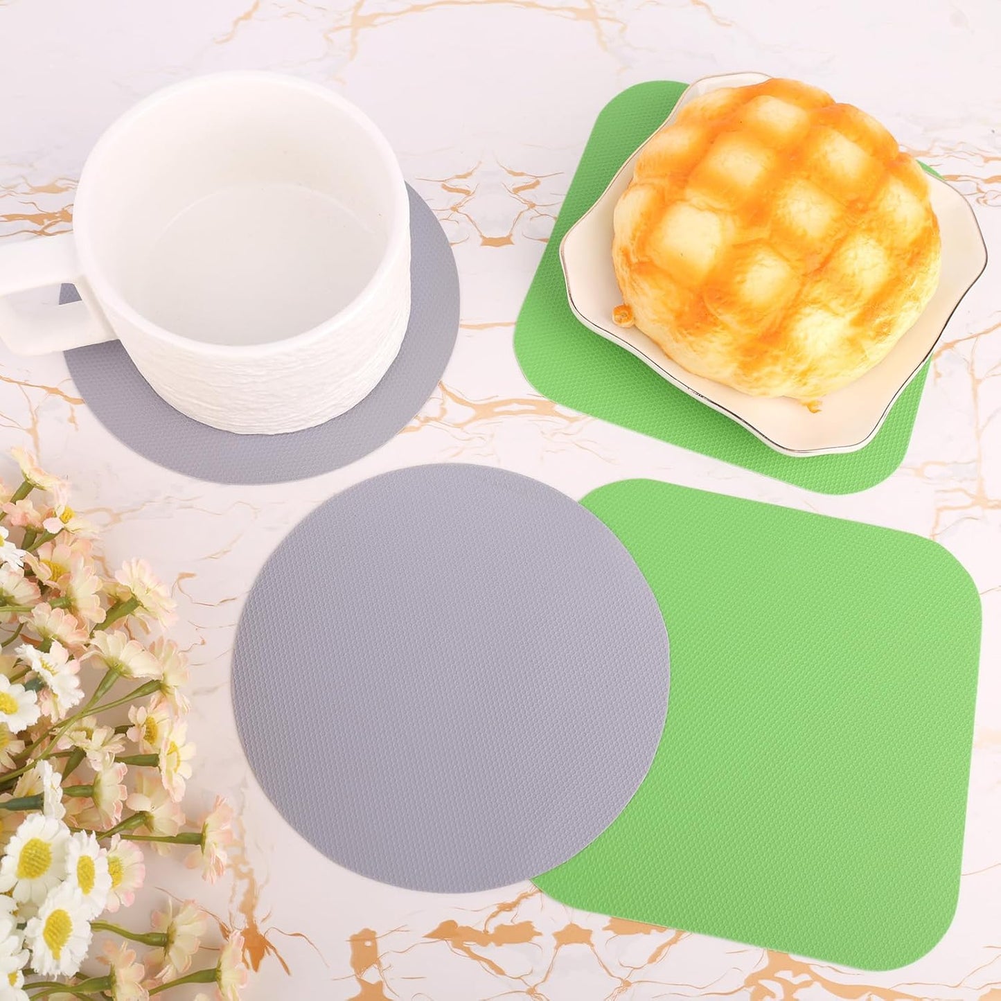 4pcs Jar Opener, Rubber, Multi-function Silicone Bottle Opener for Seniors with Weak Hands Lid Cap Gripper Pads Kitchen Coasters Gadgets(Light Blue, Green)