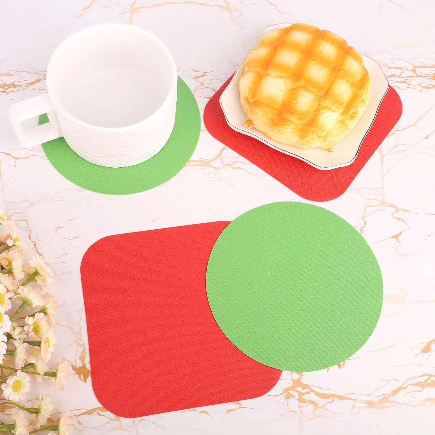 4pcs Jar Opener, Rubber, Multi-function Silicone Bottle Opener for Seniors with Weak Hands Lid Cap Gripper Pads Kitchen Coasters Gadgets(Light Blue, Green)