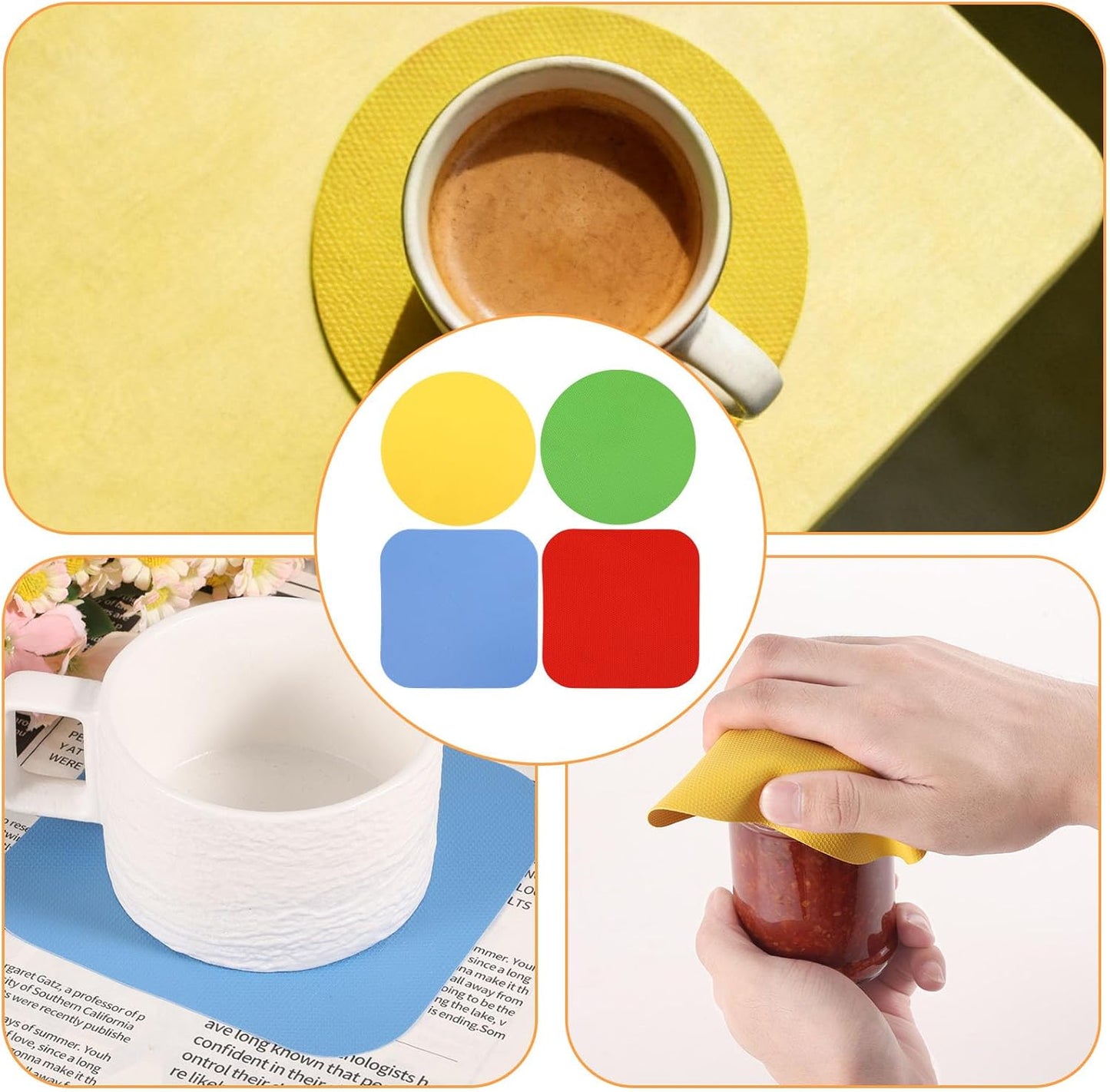 4pcs Jar Opener, Rubber, Multi-function Silicone Bottle Opener for Seniors with Weak Hands Lid Cap Gripper Pads Kitchen Coasters Gadgets(Light Blue, Green)