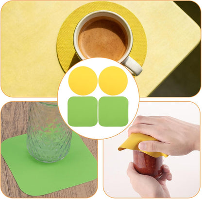 4pcs Jar Opener, Rubber, Multi-function Silicone Bottle Opener for Seniors with Weak Hands Lid Cap Gripper Pads Kitchen Coasters Gadgets(Light Blue, Green)